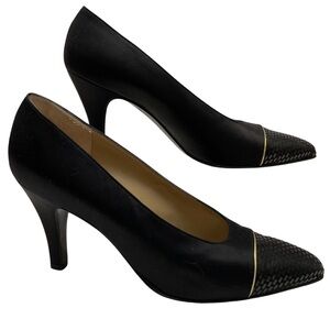 St. John Vintage Black Satin Pumps with Paillette Embellished Toes Size: 7.5